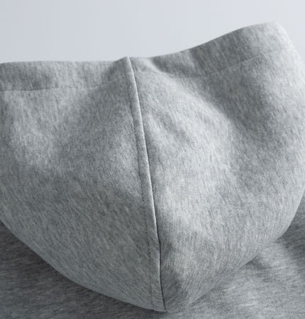 Close-up of the hood of a Cotton Loose Fit Hoodie Sweatshirt in gray, showcasing its soft fabric and relaxed design.