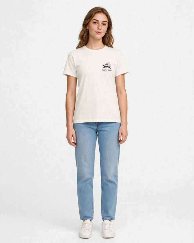 Straight-cut tee in undyed Natural cotton, full-body view