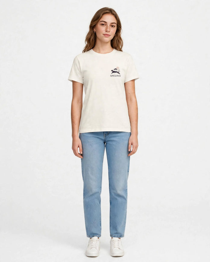 Straight-cut tee in undyed Natural cotton, full-body view