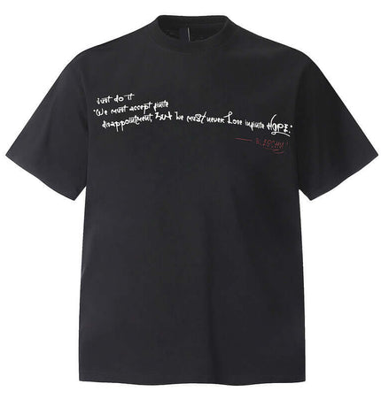 Creative Letter Print Loose Fit TShirt featuring a black design with a motivational quote in white text.