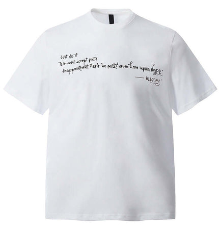 Creative Letter Print Loose Fit TShirt featuring a unique letter design on a white cotton fabric.