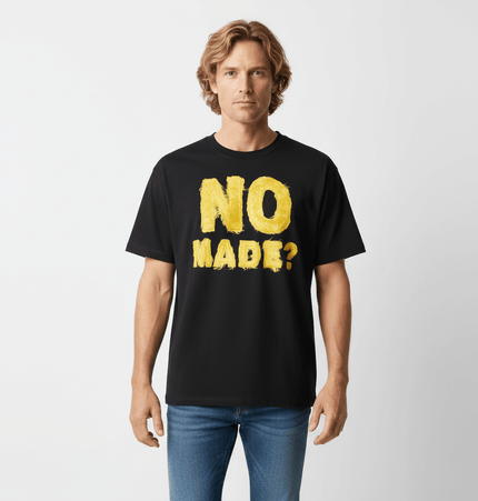 Creative Letter Print TShirt – Loose Fit design featuring bold yellow lettering on a black backdrop.