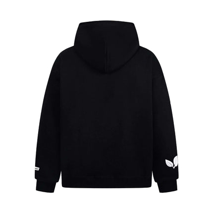 Cross Embroidered Hoodie – Loose Fit back view, showcasing the hood and minimalistic design.