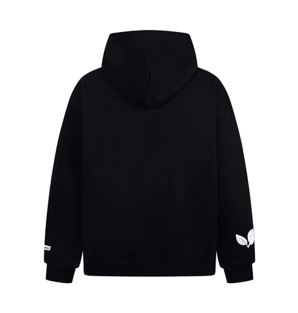 Cross Embroidered Hoodie – Loose Fit back view, showcasing the hood and minimalistic design.