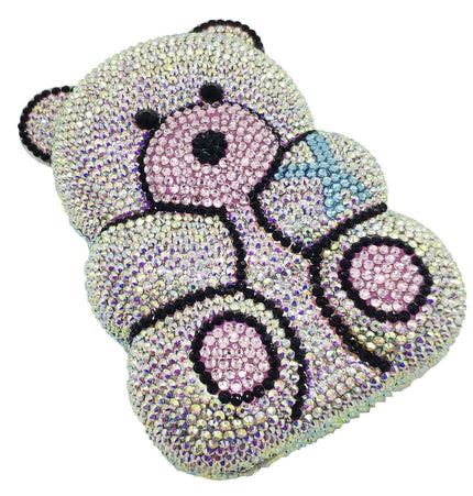 Crystal Bear Evening Party Bag embellished with sparkling rhinestones in teddy bear shape.