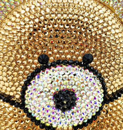 Close-up of the sparkling gold rhinestone embellishment on the Crystal Bear Evening Party Bag.