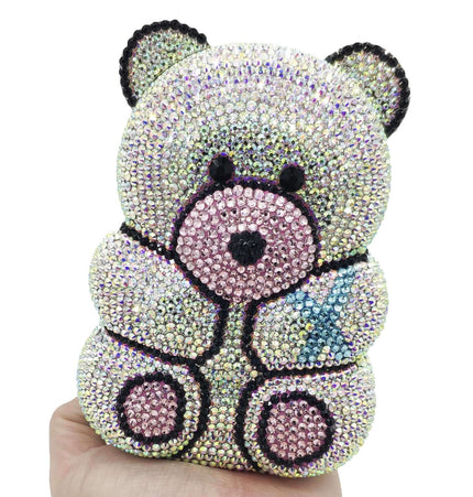 Crystal Bear Evening Party Bag with sparkling rhinestones in a cute teddy bear shape.