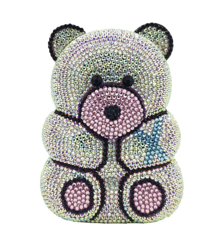 Crystal Bear Evening Party Bag, 3D bear clutch decorated with sparkling Crystal AB rhinestones.