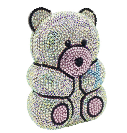 Crystal Bear Evening Party Bag designed with sparkling rhinestones in a teddy bear shape for elegant occasions.