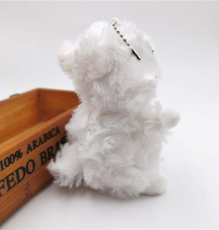 Plush Lamb Doll Bag Pendant Keychain in soft white plush fabric, perfect for adding charm to bags and keys.