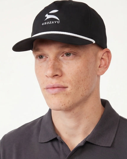 Front view of the Maison Grozavu Modern Ghost Cap in cap — showing the premium fabric texture.