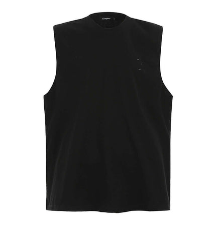 Distressed Sport Tank Top – Loose Fit in black with subtle ripped details for a modern streetwear look.