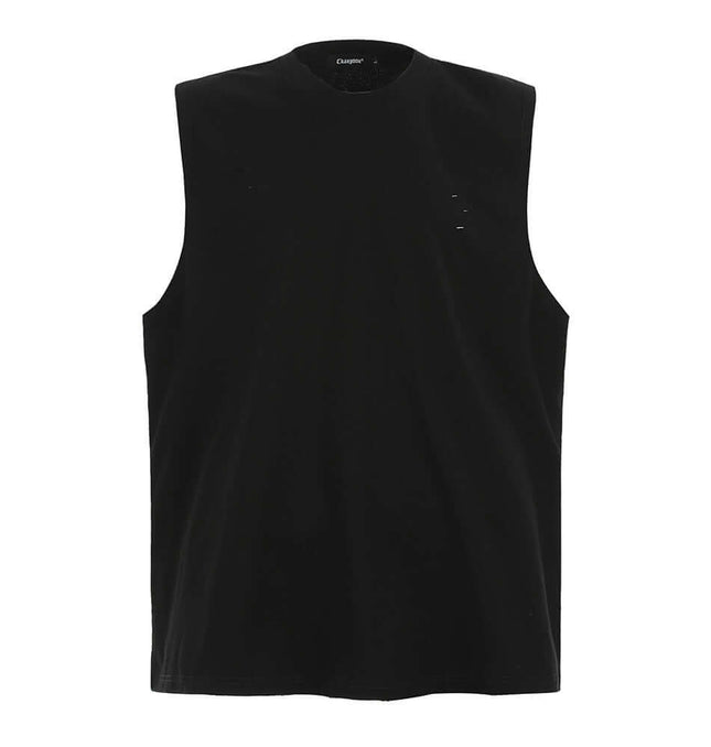 Distressed Sport Tank Top – Loose Fit in black with subtle ripped details for a modern streetwear look.