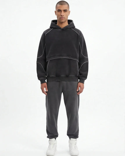Maison Grozavu Sophisticated Quartz Hoodie in signature tone — front view showing the clean back yoke detail