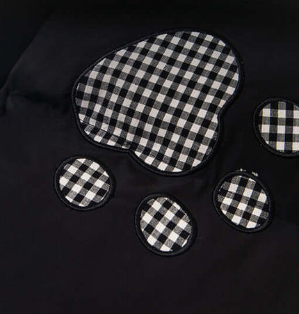 Hooded Cotton Puffer Coat – Loose Fit with cute checkered dog paw embroidery detail