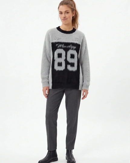 Maison Grozavu Slate Crewneck Edition in signature tone — front view showing the seamless shoulder transition