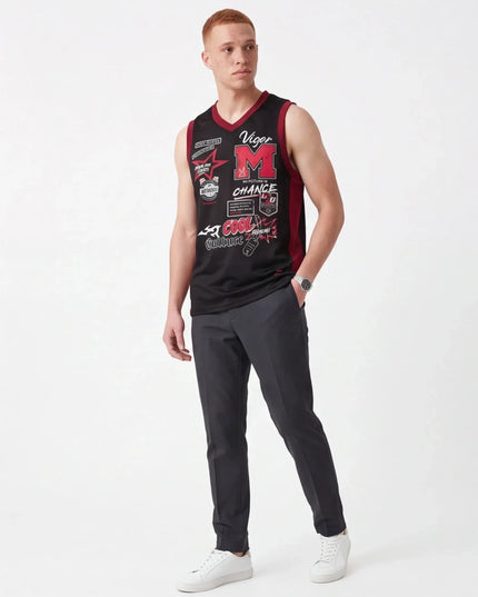 Three-quarter view of the Eclipse Tank Cut — mesh construction and ribbed collar visible from the front-left angle