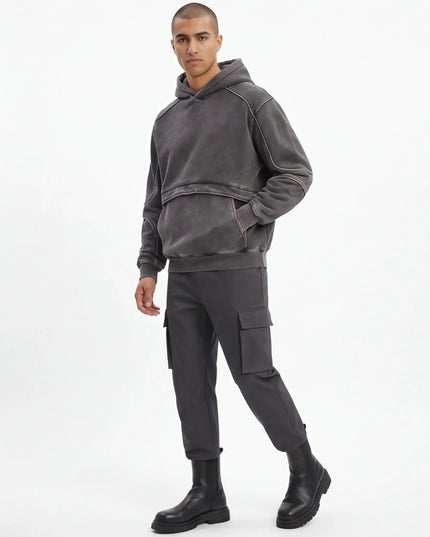 Maison Grozavu Sophisticated Quartz Hoodie in signature tone — front view showing the seamless shoulder transition