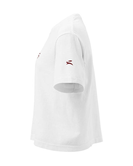 Maison Grozavu Stark Taupe Tee — side profile view showing the shoulder drop and sleeve length