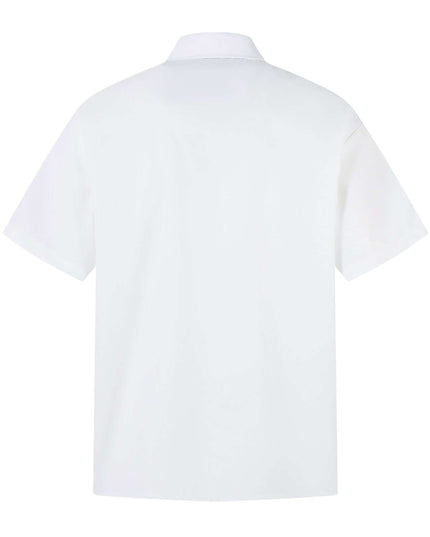 Rear view of the Maison Grozavu Chalk Shorts Series in shorts — showing the structural collar.