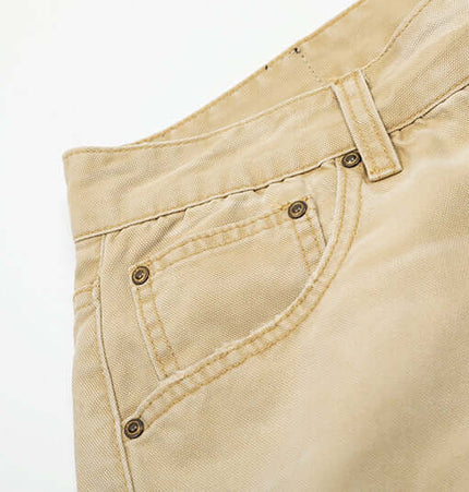 Close-up of Elastic Waist Denim Shorts – Straight Fit with detailed stitching and pocket design.