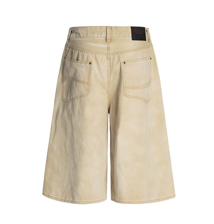 Elastic Waist Denim Shorts – Straight Fit back view with pockets and half-elastic waistband.