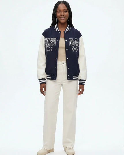 Front view of the Maison Grozavu Midnight Jacket Weave in jacket — showing the structural collar.