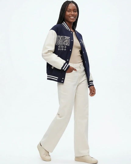 Front view of the Maison Grozavu Midnight Jacket Weave in jacket — showing the refined stitching.