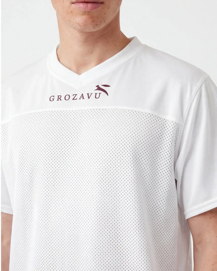 Front view of the Maison Grozavu Dune Tee Volume in weave — showing the sleek silhouette.