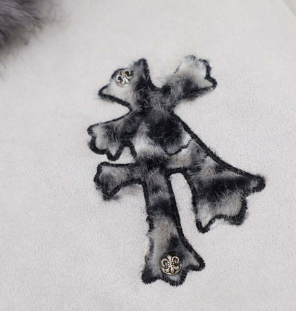 Embroidered Hooded Coat – Loose Fit featuring a striking cross embroidery on soft fabric.