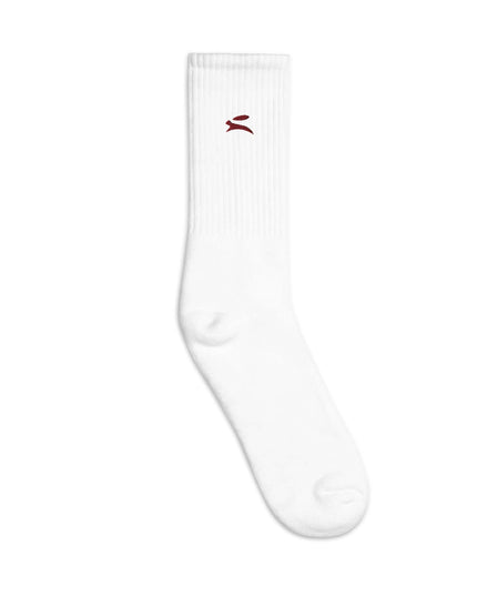 Maison Grozavu Heavyweight Carbon Socks — rear view displaying the back panel detailing and structured hemline in White