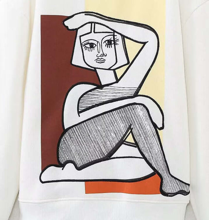 Embroidered Pattern Hoodie – Loose Fit featuring an artistic design of a seated figure.