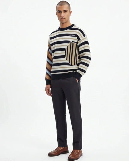 Maison Grozavu Formidable Obsidian Crewneck in signature tone — front view showing the seamless shoulder transition
