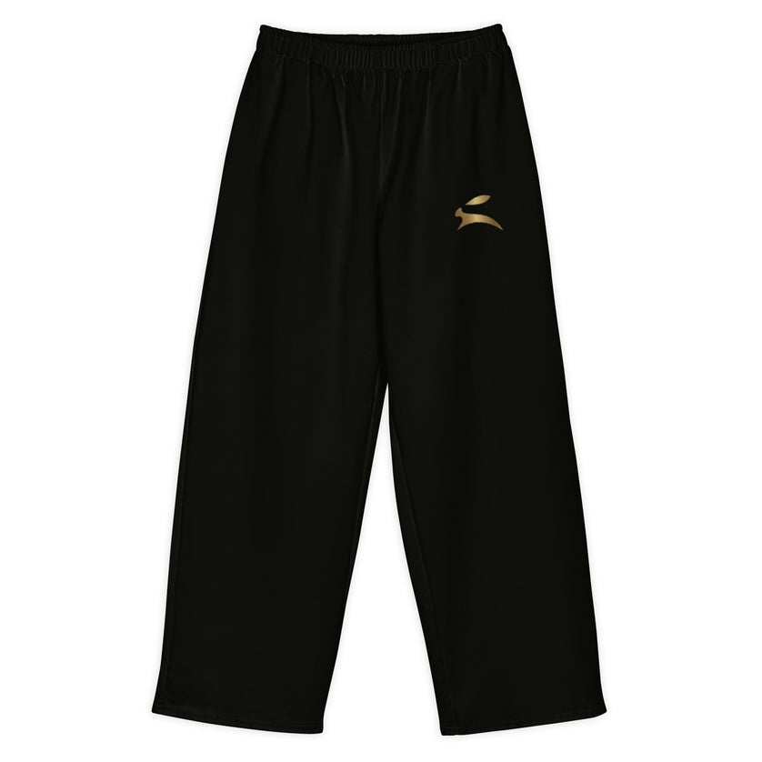 Grozavu wide-leg pants in 300 g/m2 cotton stretch, adjustable waist