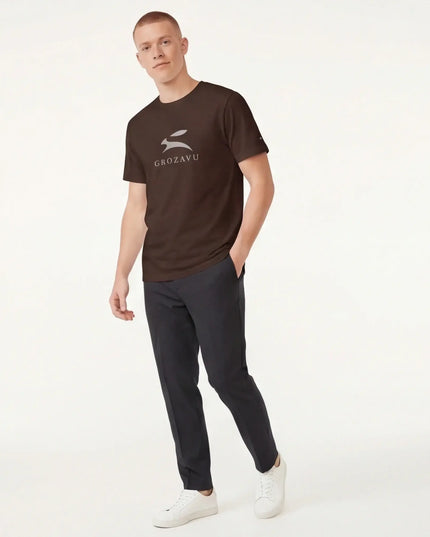 Front view of the Maison Grozavu Taupe Tee Loom in shirt — showing the structural collar.