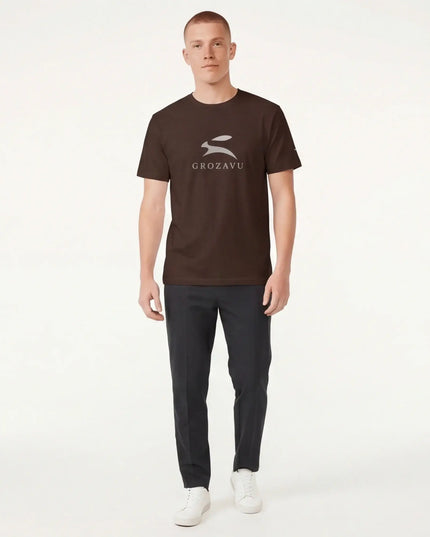 Front view of the Maison Grozavu Taupe Tee Loom in shirt — showing the relaxed fit.
