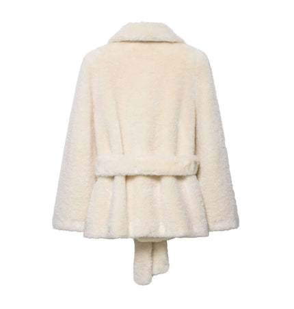 Faux Fur Waistcoat Jacket – Slim Fit in classic white with turn-down collar and waistband design.