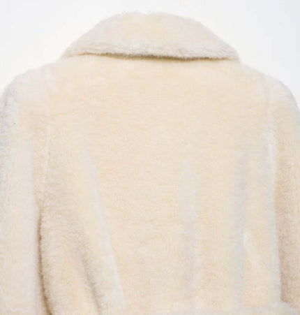 Faux Fur Waistcoat Jacket – Slim Fit back view showcasing soft luxury and elegant winter design in classic white.