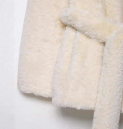 Faux Fur Waistcoat Jacket – Slim Fit detail close-up showing soft texture and elegant design in white.
