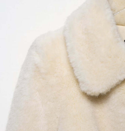 Faux Fur Waistcoat Jacket – Slim Fit featuring a soft white texture and elegant turn-down collar.