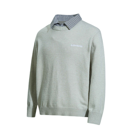 Faux Layered Knit Sweater with Collar showcasing a refined layered look and a flip collar neckline.