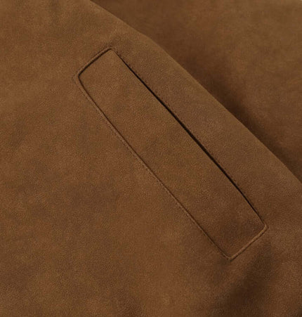Faux Suede Fur Collar Jacket – Loose Fit close-up of the soft brown fabric and pocket detail.