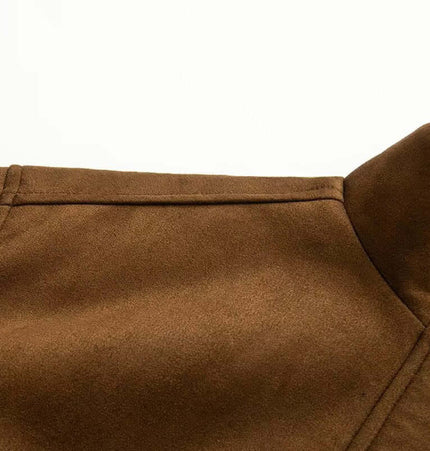 Faux Suede Stand Collar Jacket – Loose Fit close-up on soft fabric detail