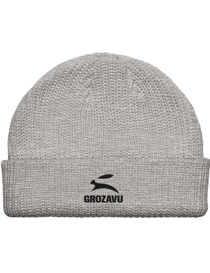Grozavu Fisherman Beanie in ribbed acrylic knit, Athletic Heather, front