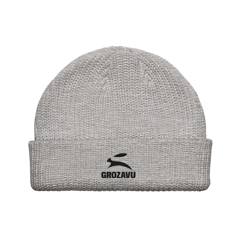 Grozavu Fisherman Beanie in ribbed acrylic knit, Athletic Heather, front