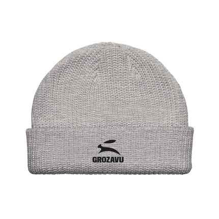 Grozavu Fisherman Beanie in ribbed acrylic knit, Athletic Heather, front