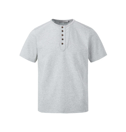 Five-Button Henley TShirt – Loose Fit in light gray with five-button placket for casual summer style.