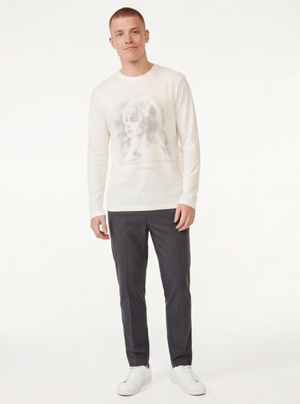 Model wearing White character printed t-shirt long sleeve by Grozavu