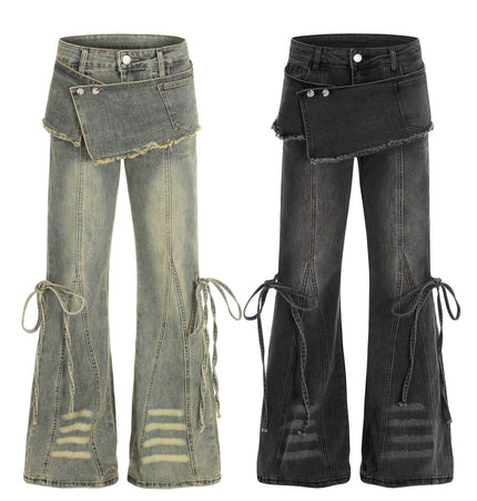 Flared Denim Style Casual Pants in two colors, featuring a flared leg cut and stylish design for urban fashion.