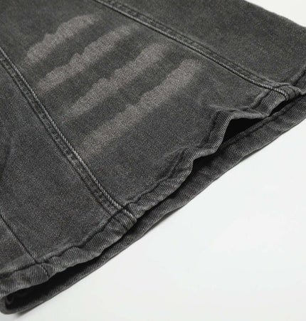Close-up of Flared Denim Style Casual Pants highlighting the denim-inspired decorative design and flared leg cut.